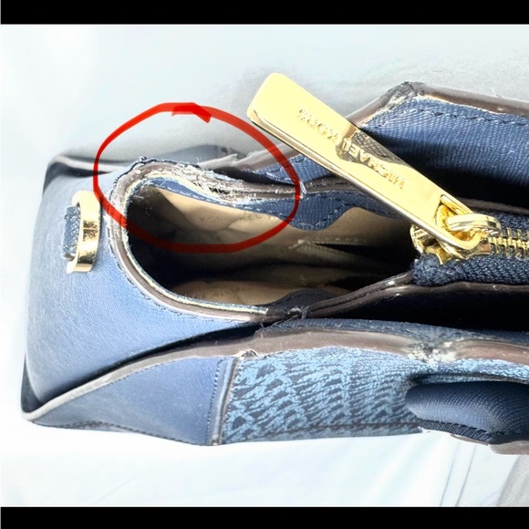 Michael Kors Navy MK Logo Satchel with Gold-Tone Hardware - Picture 9 of 14